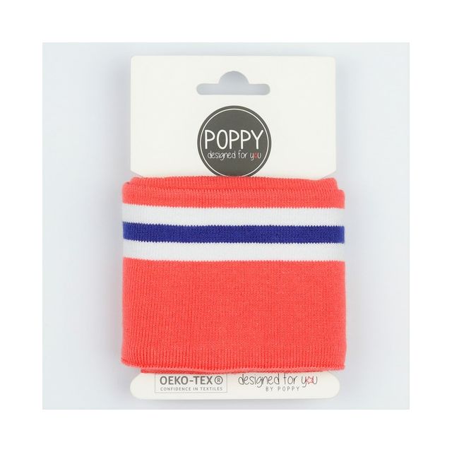 Cuff - Coral with Blue and White Stripe