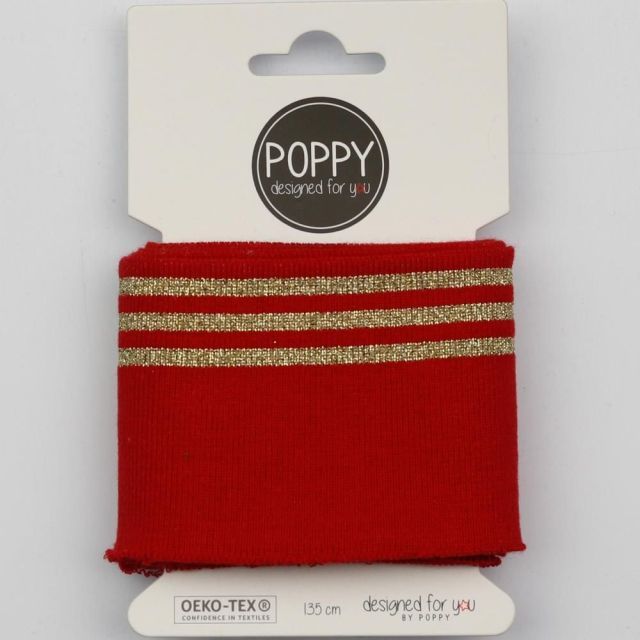 Cuff - Bright Red with Gold Glitter Stripes