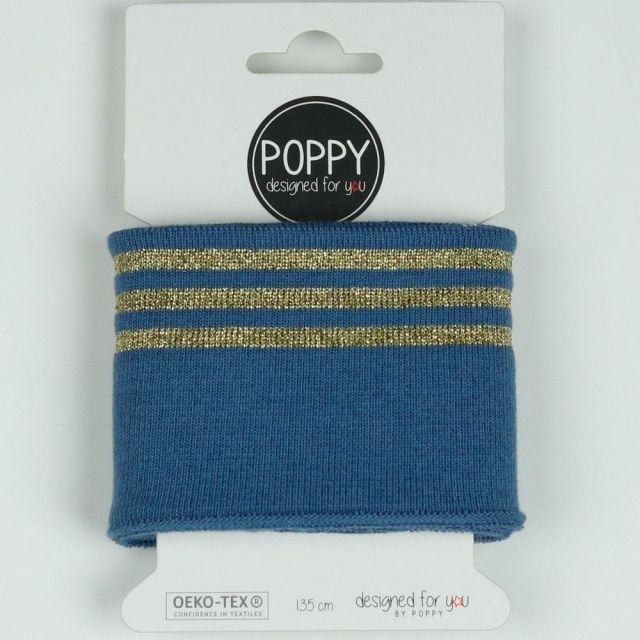 Cuff - Denim Blue with Gold Glitter Stripes