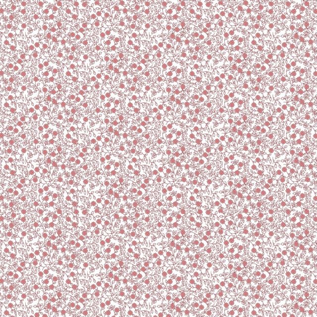 Cotton Poplin Fabric - Mini Floral Dark Rose on White Col. 59