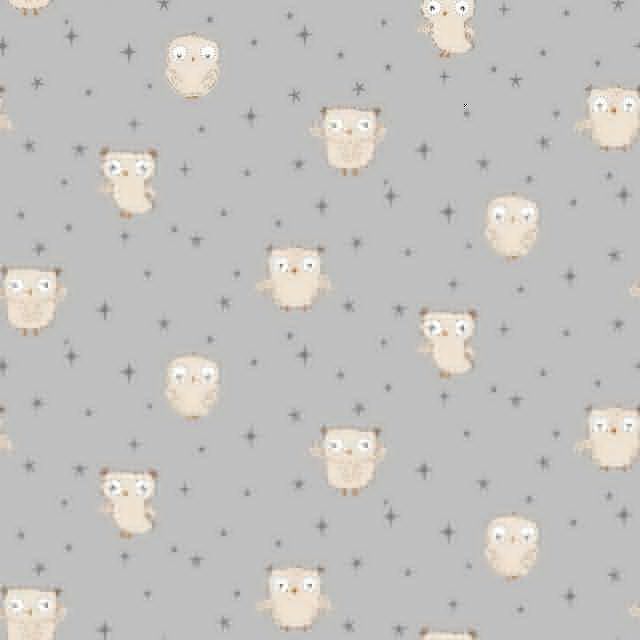 Cotton Flannel - Owls on Grey