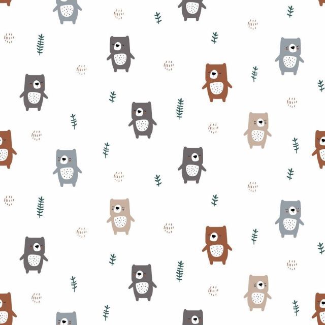 Cotton Flannel - Bears on White