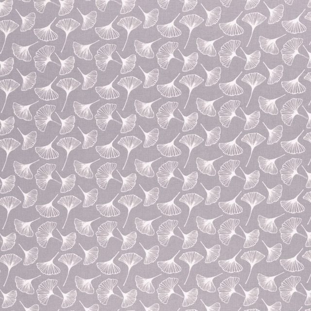 BOLT END - 150 CM - Coated Cotton - Ginko Leaves - Grey by Swafing