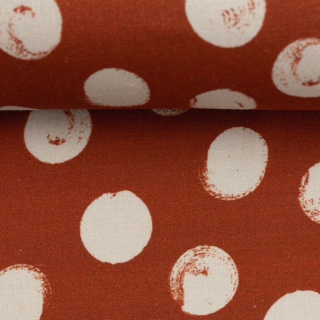 Linen Viscose Blend - Stamped Dots - Cinnamon
