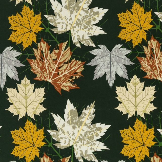 Brushed Sweat "Toronto" - Maples Leaves on Dark Green by Swafing