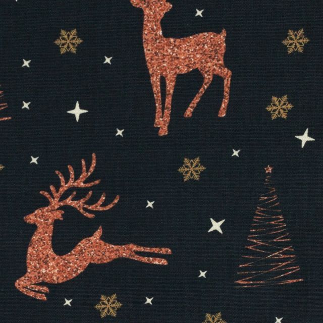 JOEL - Cotton Poplin - Copper Deer on Black