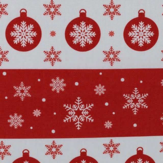 JOEL - Cotton Poplin - Ornaments and Snowflakes Red and White