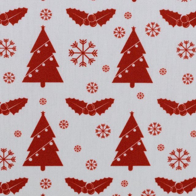 JOEL - Cotton Poplin -Trees and Mistletoes Red and White