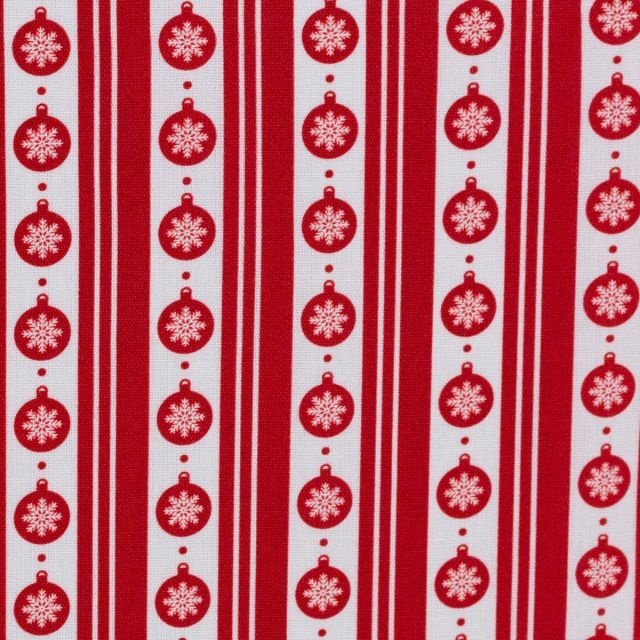 JOEL - Cotton Poplin - Ornaments and Stripes Red and White