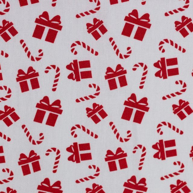 JOEL - Cotton Poplin - Presents and Candy Canes Red and White