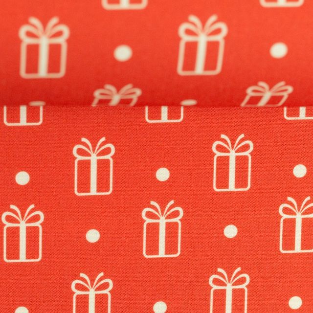 NOEL - Cotton Poplin - Christmas Presents on Red