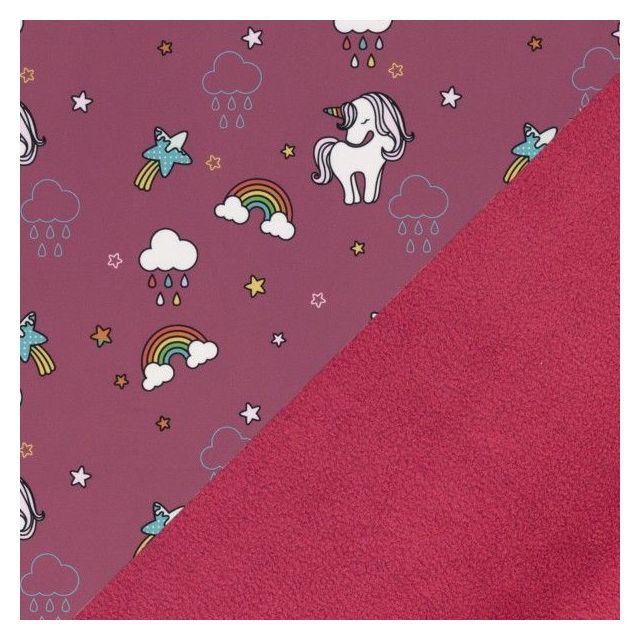 Nano Softshell - Unicorns on Pink with Pink Fleece Lining