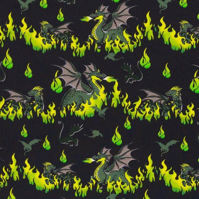BOLT END - 175 CM - French Terry "Mystic Dragons" - Dragons and Fire on Black by Swafing