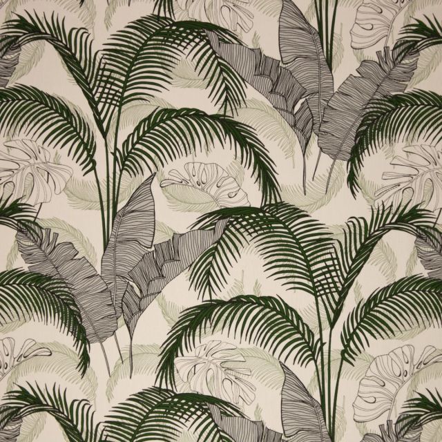 Canvas - Large Jungle Leaves in Green and Black on Natural