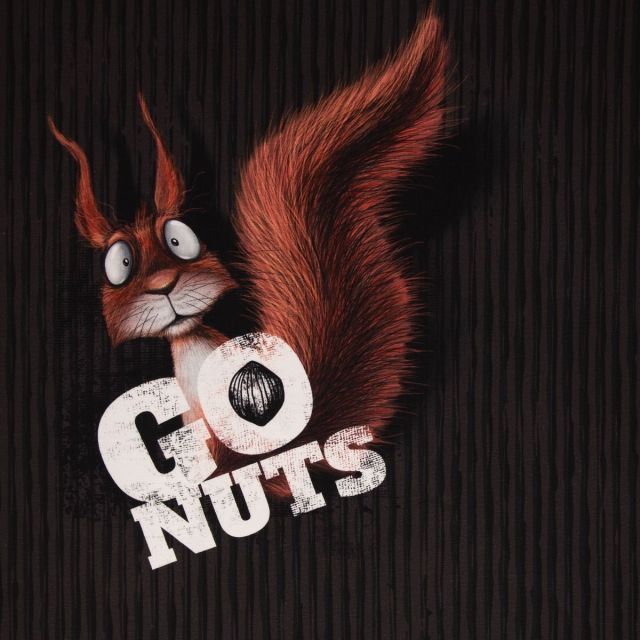 "Go Nuts" by Thorsten Berger - French Terry Panel Charcoal with Faux Corduroy Background Approx 80cm x 155cm