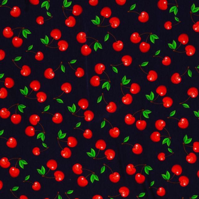Viscose Jersey - Cherries on Black