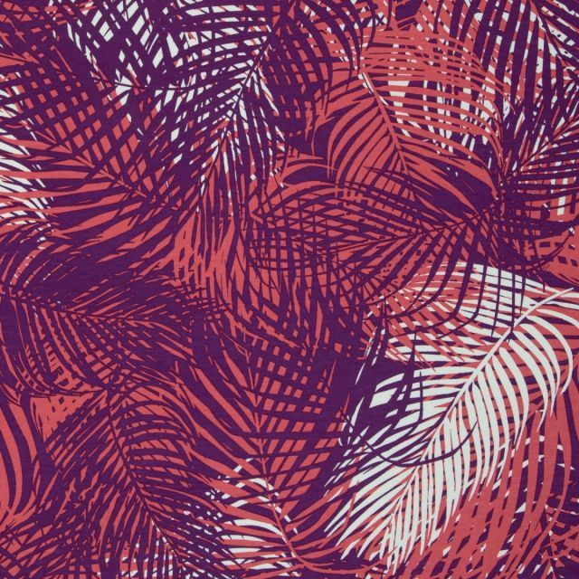 Viscose Jersey with Purple and Pink Palm Fronds