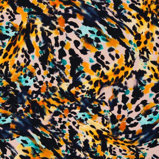 Cotton/Modal Blend Jersey with abstract leopard design Yello/Black/Mint