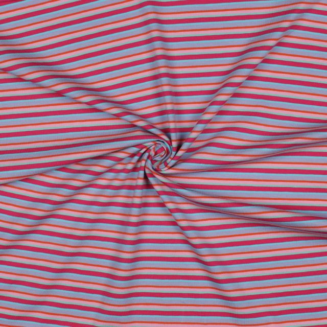 Cotton Jersey Fabric - Yarn Dyed Stripes 5mm Pink/Purple/Mint/Orange