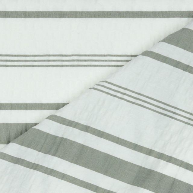 Irregular Horizontal Stripe - Stretch Woven - Khaki Green