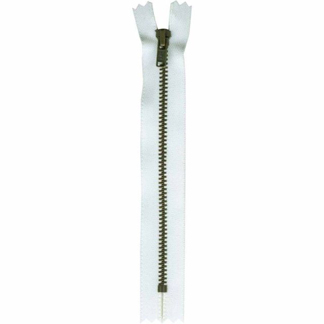 Closed End Light Weight Denim Zipper 15 cm- White/Brass