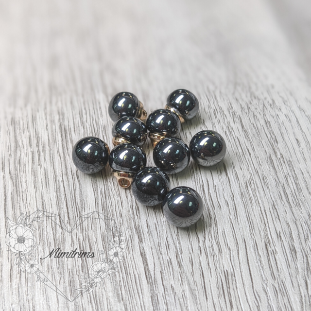 10 mm Faux Pearl Shank Button - Black with Gold Metal ( 1 pcs) 