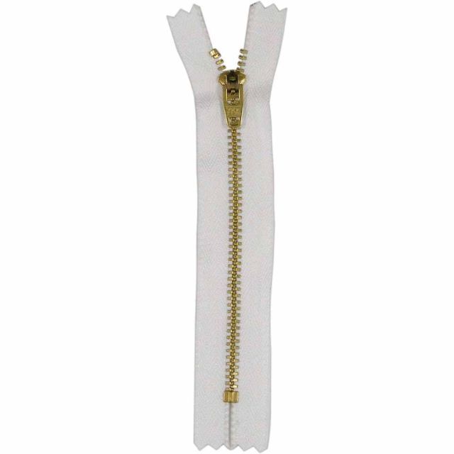 Closed End Light Weight Denim Zipper 12 cm - White/Gold