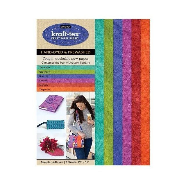 Kraft-Tex Artisanal (Designer) Kraft Fabric Sampler, 6 Hand-Dyed & Pre-Washed Colors, 8 1/2" x 11", 6 Sheets