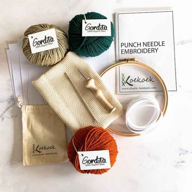 Punch needle supplies kit with luxury punch needle | Green orange