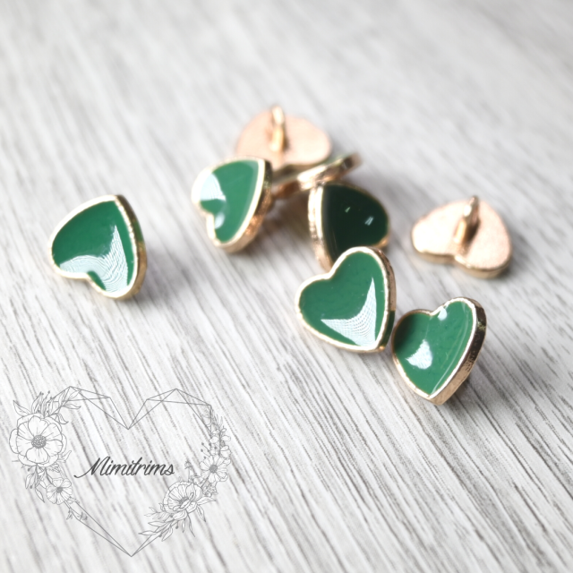 13 mm Heart Shank Button - Gold with Green Enamel - Metal ( 1 pcs) 