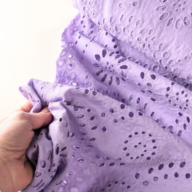 Eyelet Cotton with Floral Embroidery Design - Lilac
