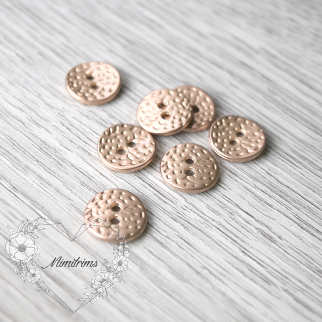 11mm Two Hole Button - Matte Gold Hammered - Metal ( 1 pcs) 