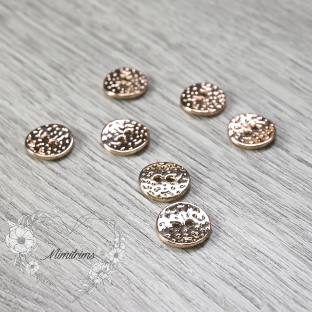 11mm Two Hole Button - Shiny Gold Hammered - Metal ( 1 pcs) 