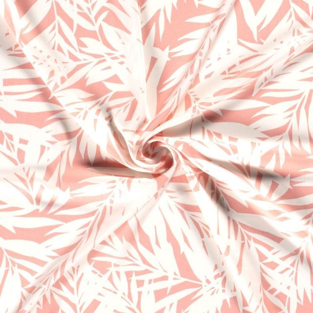 "Mauritius" Viscose Challis with Palm Leaves - Pink
