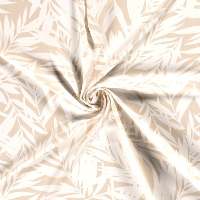 "Maledives" Viscose Challis with Palm Leaves - Taupe