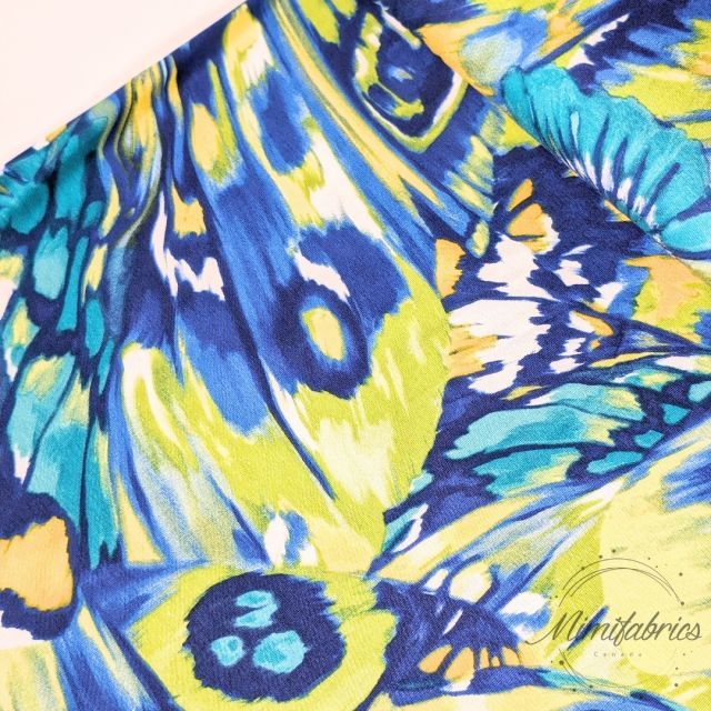 Viscose Jersey - Abstract Butterfly Design - Blue/Green/Yellow