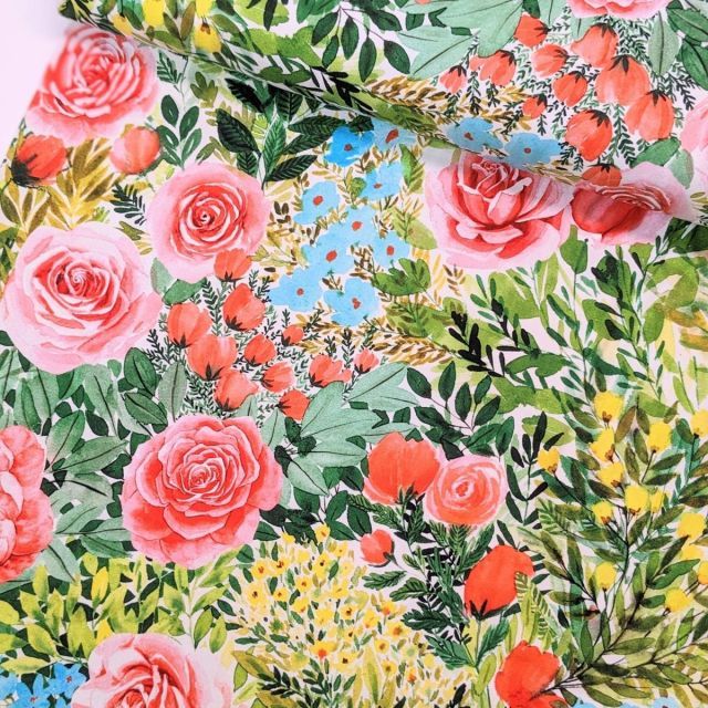 Organic Jersey Knit - My Beautiful Rose Garden by Rebecca Reck