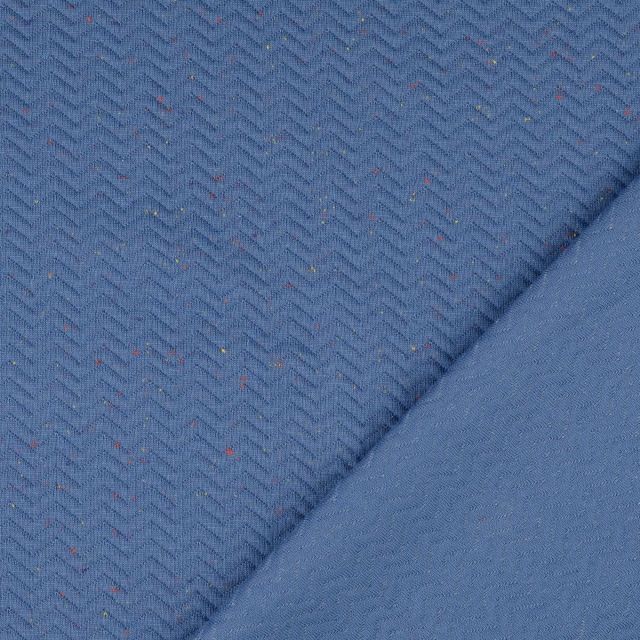 Quilted Herringbone Knit - Double Sided with Padding - Denim Blue with Speckles
