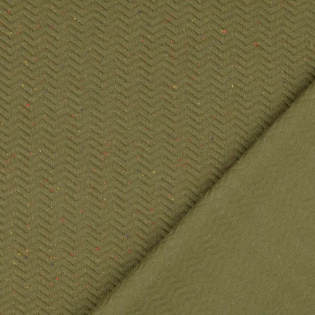 Quilted Herringbone Knit - Double Sided with Padding - Army Green with Speckles