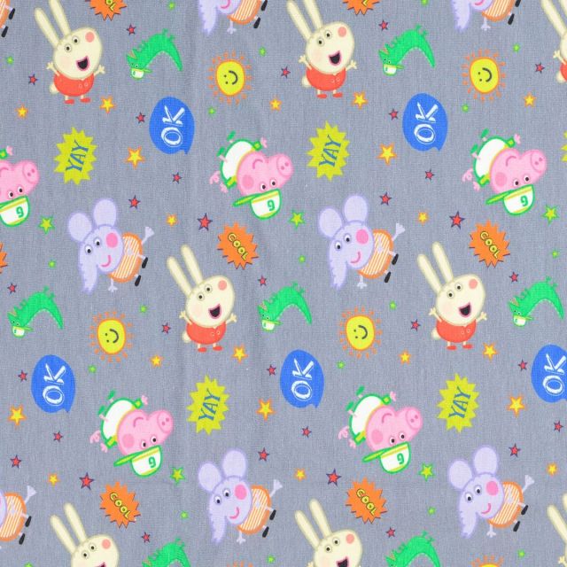 BOLT END - 165 CM- Jersey - Peppa Pig Characters on Grey - Licensed 