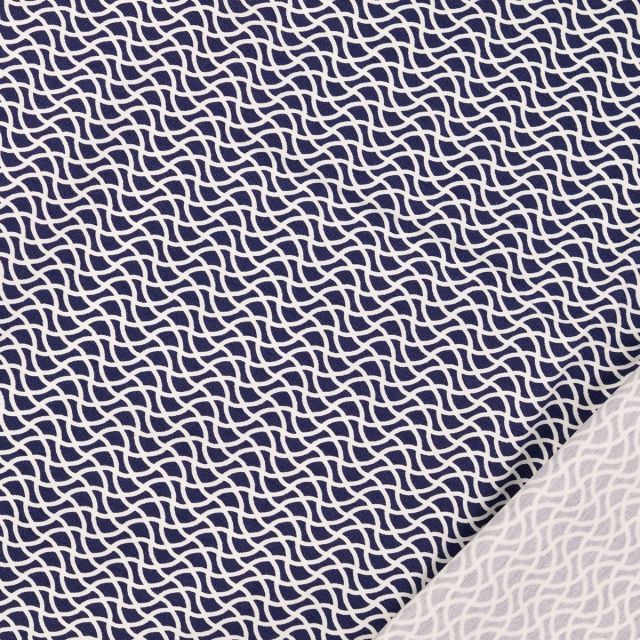 Bengaline Stretch Woven - Viscose/Nylon Blend - Blue with White Curved Lines