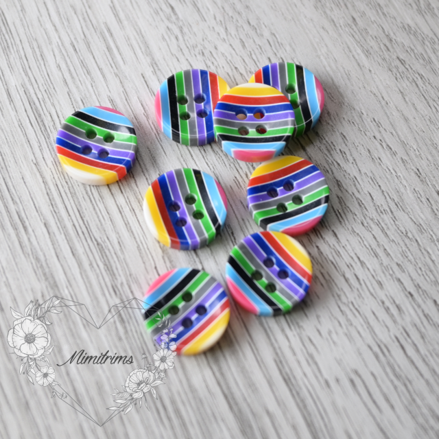 12 mm Resin Button - Primary Color Stripes - 4 Hole (1 pcs)
