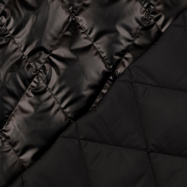 Quilted Jacket Fabric - Matte Metallic Black with Padding and Black Lining