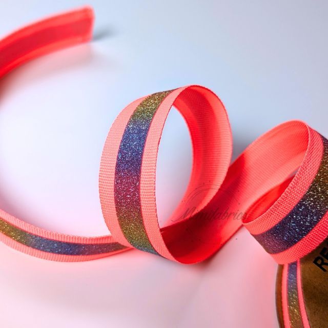 20mm Tape - Neon Pink with Sparkly Rainbow