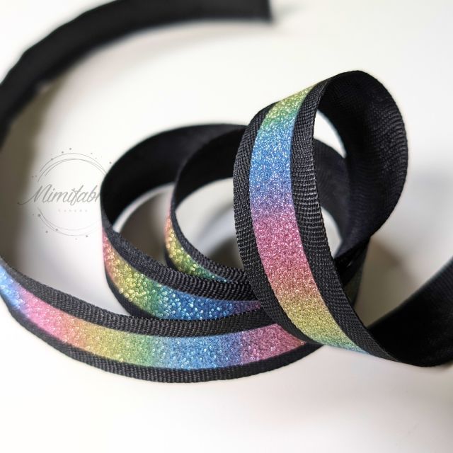 20mm Tape - Black with Sparkly Rainbow