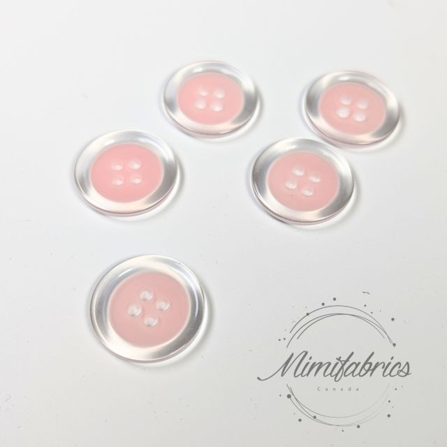 20 mm Poly Button - Two Tone Light Pink with Clear Rim - 4 Holes - 1pcs