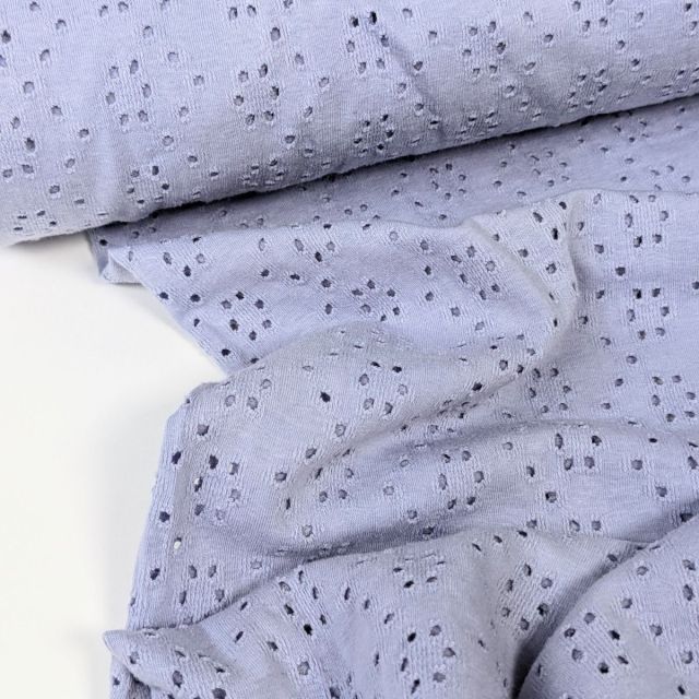 BOLT END - 150 CM - Jersey with Eyelet Embroidery " Amelia" - Periwinkle