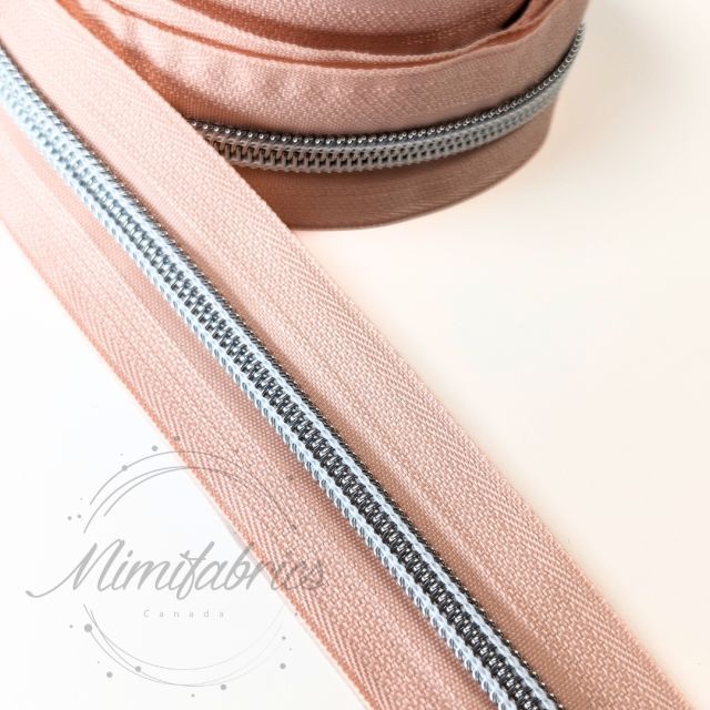 Mimitrim Zipper Nylon Coil Size #5 Powder Pink Tape with Silver Coil  -  3 Meter Pack