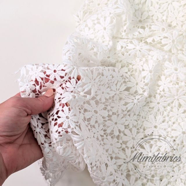 Crochet Look Flower Fabric - White