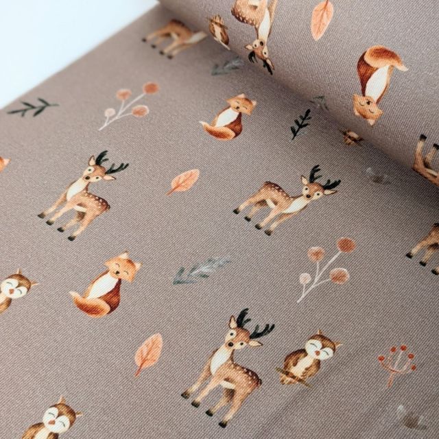 Forest Animals - Jersey Knit - Taupe